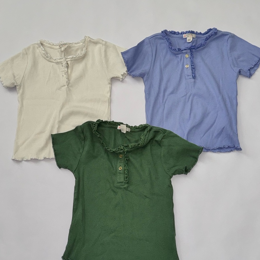 J-Crew (Crewcuts) Kids Ruffled Trim Shirts BUNDLE- Green, Blue, Cream
